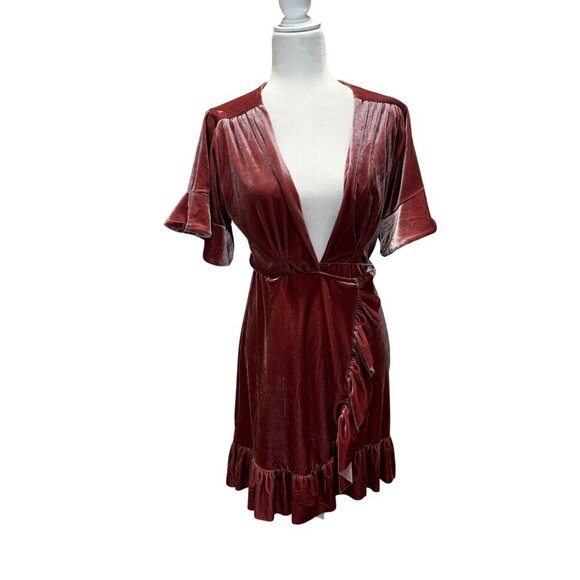 MISA Los Angeles Women's Desma Velvet Wrap Cocktail Mini Dress Pink Size Medium - Picture 3 of 11